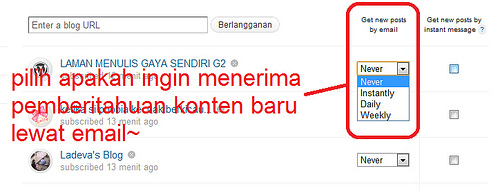 ada pilihan untuk menerima pemberitahuan konten baru lewat emailmu