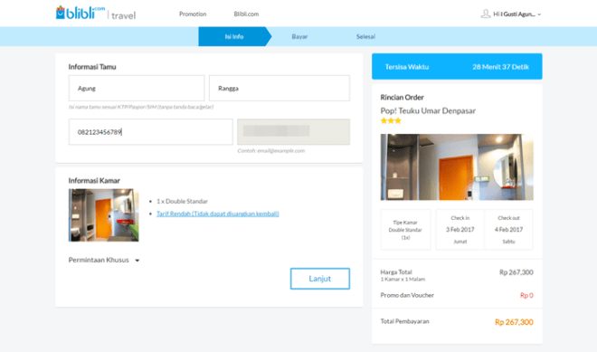 halaman pembayaran Blibli Hotel