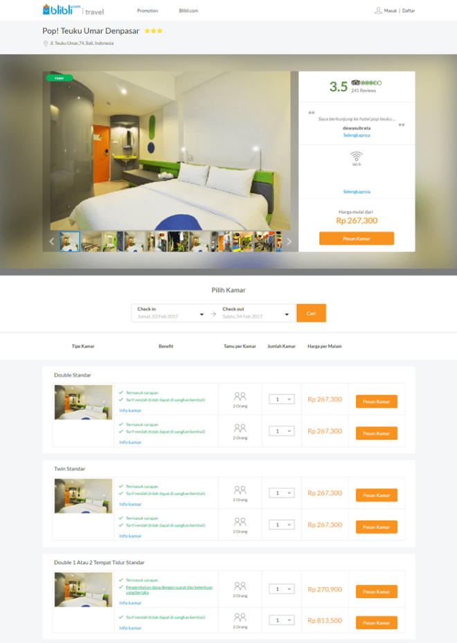 tampilan keterangan hotel di Blibli Hotel