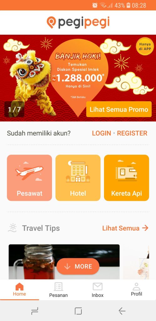 1 - Pasang dan jalankan aplikasi Pegipegi di ponsel Android atau iOS-mu