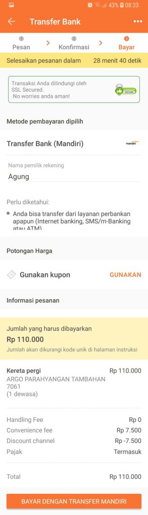 7 - Bayar sesuai harga yang tertera, masukkan kupon promosi bila ada, dan selesaikan pesanan dalam waktu yang sudah ditentukan (biasanya 30 menit)